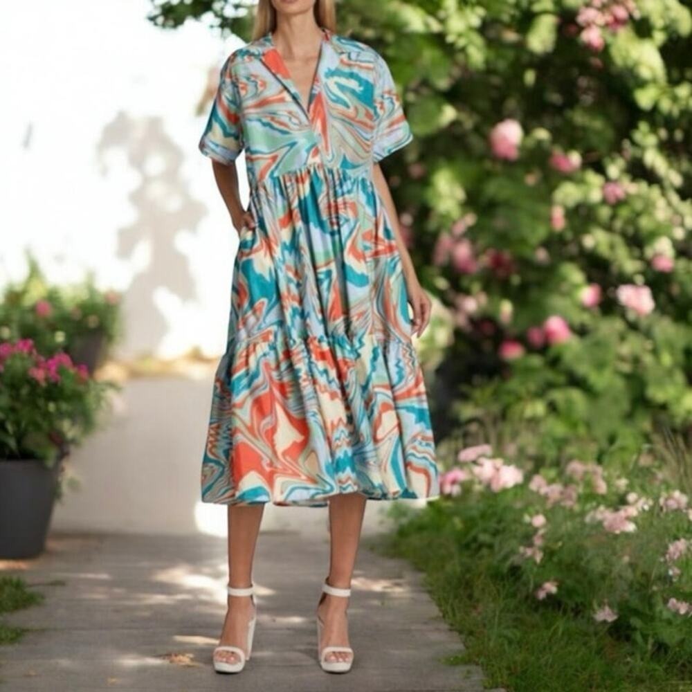 Kimberly Goldson Short Sleeve Retro Abstract Print Dress Small Vintage Style